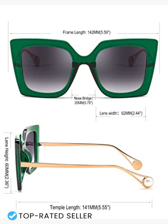 Oversized Square Sunglasses Cat Eye Pearl Inlay Retro 90s UV400 Protection main image 5